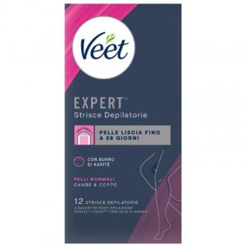 Veet Strips Expert para Cuerpo Piel Normal 12 Piezas con Burro de Karité y Salvietas Post-Epilación
