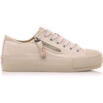 Mustang Bigger X Zapatillas Deportivas para Mujer, Color Beige, con Cierre de Cordones y Puntera Redonda, Adorno de Cremallera