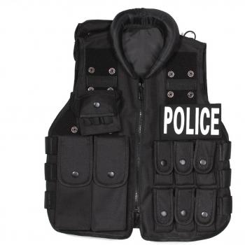 UNIQUEBELLA Chaleco de combate niño militar táctico para Airsoft CS Game Cosplay entrenamiento formación Randonné caza, color negro Negro POLICE Talla: 45CM