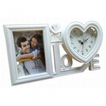 Portafotos blanco con reloj Love 32 x 18 cm