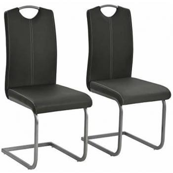 vidaXL 2X Sillas de Comedor de Tipo Voladizas Asientos de Salón Estilo Cantilever Muebles de Casa Hogar Sillón de Cuero Artificial Sintétito Gris