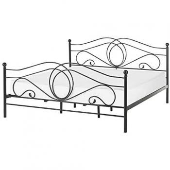 Cama de Metal Negra Super King Size 180 x 200 cm con Base de Listones y Cabecero Clásico Boho Lyra