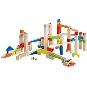Roba Ball path 100 parts, Pista para Canicas, Madera coloreada y natural