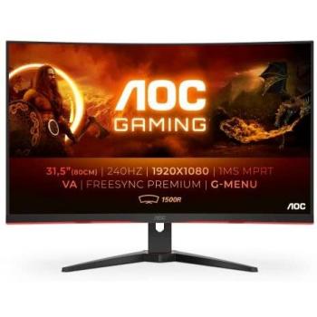 AOC Gaming C32G2ZE - 32 Inch FHD Curved Monitor, 240Hz, 1 ms MPRT, VA AMD FreeSync Premium, Low Input Lag