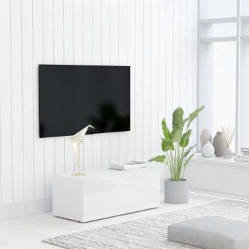 Mueble TV de madera contrachapada blanco brillante 80x34x30 cm