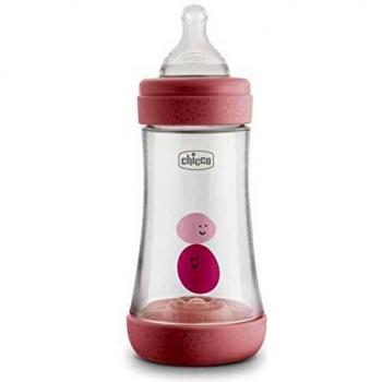 Biberón Perfect 5 Chicco Rosa 240ml Silicona Flusso Medio 2 Meses