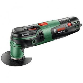 Bosch Multiherramienta PMF 250 CES, tope de profundidad, adaptador para aspiración, 2 hojas de sierra, placa lijadora, 6 hojas de lija, maletín