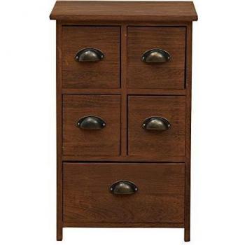 Mesita de Noche Mobili Rebecca con 5 Cajones, Mueble de Almacenaje Retro Vintage en Madera Marrón, Dimensiones 66x40x30