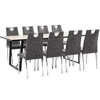 vidaXL Juego de Comedor 9 Piezas Cuero Sintético Mobiliario Decoración Interior Casa Hogar Robusto Duradero Resistente Funcional Práctico Útil Marrón