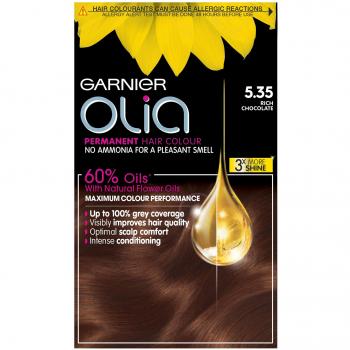 Garnier Olia Brown Hair Dye Permanent, Up to 100% Grey Hair Coverage, No Ammonia for a Pleasant Scent, 60% Oils - 5.35 Rich Chocolate Brown