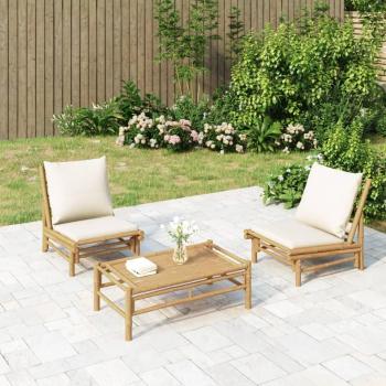 vidaXL Bamboo Garden Chairs Set of 2 with Cream White Cushions