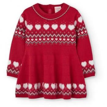 Boboli vestido tricotosa de bebé niña con punto jacquard, cuello redondo, talla 12 meses