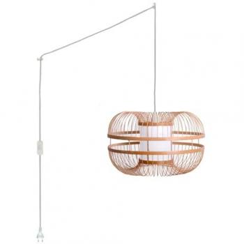 Lámpara Colgante Japonesa de Bambú LED 'Kaizen' Barcelona con Interruptor y Enchufe - Blanca