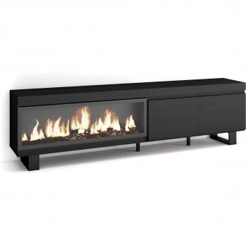 Mueble TV Industrial con Chimenea Eléctrica XXL para Televisores hasta 80, Diseño Moderno, 210 cm, Color Negro