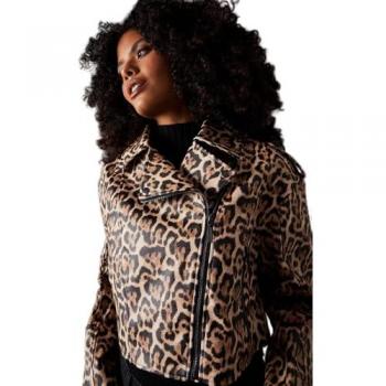 Leopard Print Oversized Biker Jacket for Women - Size 10 UK