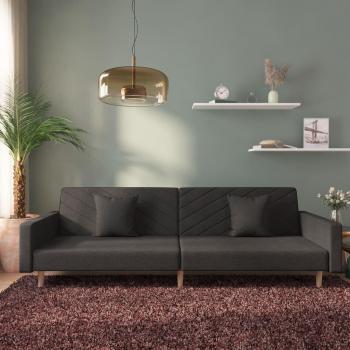 vidaXL Black Fabric 2-Seater Sofa Bed with Two Pillows