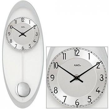 Reloj de Pared AMS W7416 - 50 cm, Pendular, Cuartzo, Diseño Moderno en Color Plata