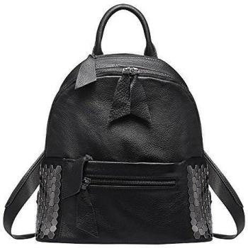 AINISI Mujer Nuevo Moda Negro Cuero Bolsos mochila