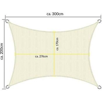 Toldo parasol SolRoyal Voile d'Ombrage 300x200 cm Crema HDPE Tissus Respirant Protección Solar y UV