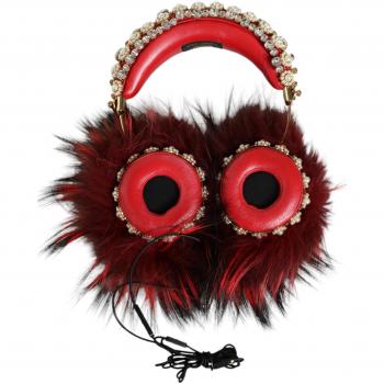 Luxury Red Gold Crystal Fur Women's AUX Headphones