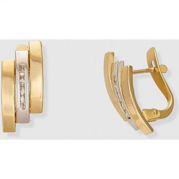Pendientes de oro bicolor con circonitas incrustadas, diseño elegante y sofisticado.