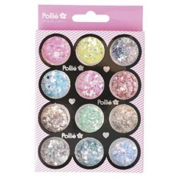 Pollie Polvos Glitter Brillo Decoración de Uñas 12 Piezas