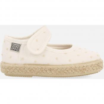 Gioseppo - Merceditas de niña con cierre adherente, suela de yute, color blanco, estampado de topos, cómodas y elegantes