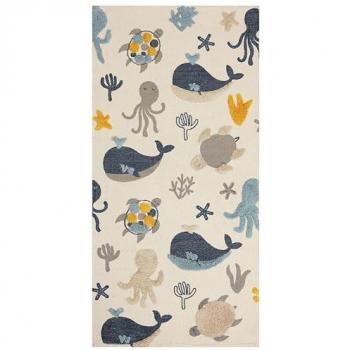 Alfombra Infantil de Algodón Multicolor con Motivo Animal 80 x 150 cm Tejida a Mano