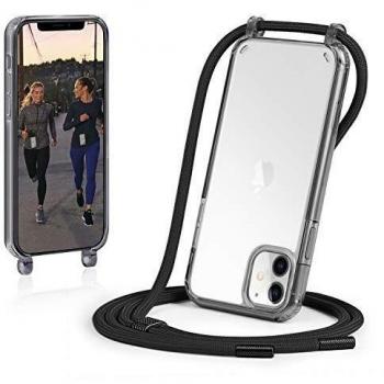GOODVISH Funda con Cuerda para iPhone 11 6.1'', A Prueba de choques Carcasa Transparente TPU, Case con Correa Colgante Ajustable Collar Correa de Cuello Cadena Cordón - Negro Mate