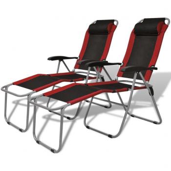 vidaXL Sillas reclinables de camping rojo y negro 2 unidades
