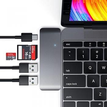 Satechi Aluminum Type-C USB 3.0 3-in-1 Combo Hub with USB-C Pass-Through - Compatible with 2020/2018 MacBook Air, 2020/2018 iPad Pro