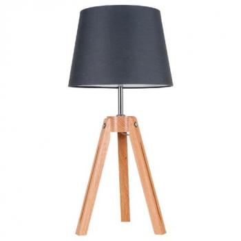 Lámpara de Mesa Tripode EPIKASA, Madera de Roble y Metal Antracita, 30x30x55.5 cm