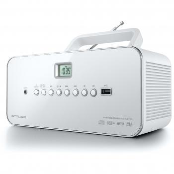 Muse M-28 RDW - Radio Portátil con Reproductor de CD, MP3, USB y Pantalla LCD en Blanco