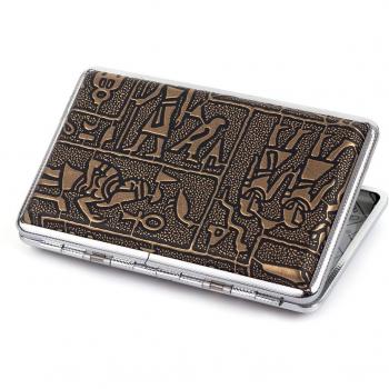Egipcio Patrón Funda de cuero de cigarrillos de metal