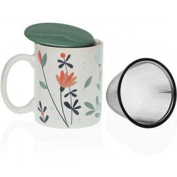 Taza con Filtro para Infusiones Versa Selene Porcelana Gres - Taza de porcelana gres, incluye filtro para infusiones, diseño elegante y moderno, apta para microondas y lavavajillas