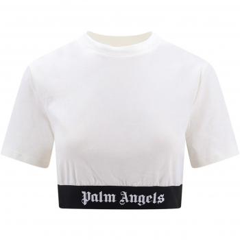 Palm Angels Women's Logo Cotton Cropped T-Shirt in White | Size Small | PWAA051S24JER001