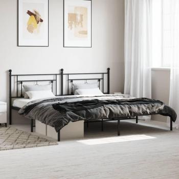 Cama de Metal Negra con Cabecero 200x200 cm