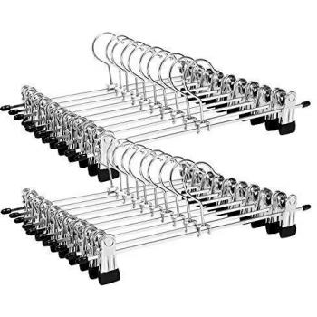 SONGMICS Perchas Metálicas para Pantalones 31 cm, Colgadores Antideslizantes para Ropa, Faldas, Calcetines, Perchas con Pinzas, Paquete de 20, Reforzado, Cromado, Negro y Plata CRI003-20
