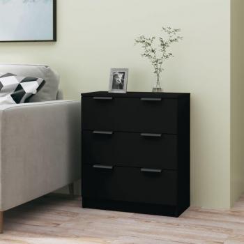 Aparador de madera contrachapada negro 60x30x70 cm, mueble de almacenaje de salón con puertas y cajón, buffet moderno, armario auxiliar y armario de almacenamiento