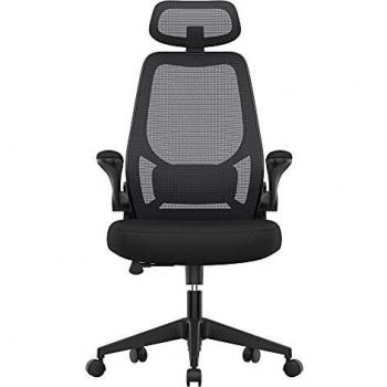 SONGMICS Silla de Oficina, Silla Ergonómica, Silla Giratoria, con Reposabrazos y Reposacabezas Ajustables, Tejido Transpirable, Altura Ajustable, Negro OBN087B01