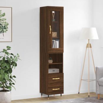 Aparador de madera contrachapada marrón 34,5x34x180 cm con 2 cajones y 2 estantes, mueble de almacenaje para salón, buffet y armario auxiliar