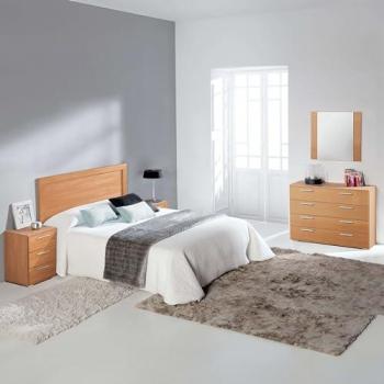 Pack Muebles de Dormitorio Clásica Color Cerezo con Cabecero, Mesitas, Cómoda y Espejo