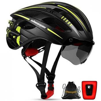 Casco Bicicleta Adulto, KINGLEAD Casco Bici Certificado CE con Luz Recargable USB Visera Protectora UV Magnética Desmontable Pegatina Luminosa Casco Bicicleta Mujer Hombre Carretera Montaña