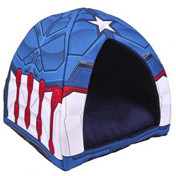 Cama para Perro y Gato Capitán América Marvel - Licencia Oficial, Cojín Extraíble, Antideslizante, Azul, Para Mascotas Pequeñas