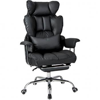 Ergonomic High Back Executive Office Chair with Footrest and Armrests in Black Faux Leather