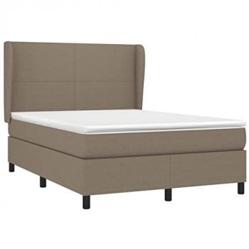 Cama box spring con colchón viscoelástico de espuma, protector, muelles ensacados, adaptable, acolchado reversible, tela gris taupe 140x200 cm