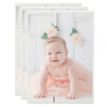 Marcos de Foto Collage de Pared/Mesa MDF 15x21 cm - Set de 3 Uds - Color Blanco y Plateado - Decoración Moderna