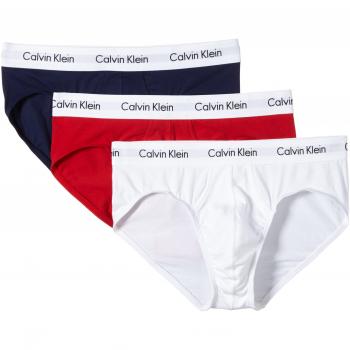 Calvin Klein 3 Pack Cotton Stretch Briefs - White/Red/Blue - Male - Size: L