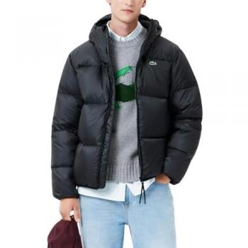 Chaqueta con capucha Lacoste Puffer Big Logo negra, XL-XXL, impermeable, corta de plumón para hombre