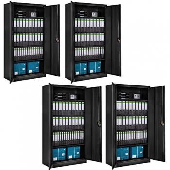 Armario archivador Tectake con cierre de seguridad, 4 unidades, 5 alturas ajustables, dimensiones 180x90x40 cm, color negro